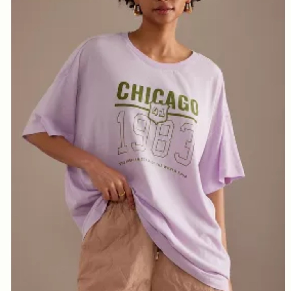 NWT Anthropologie pilcro purple Dad Chicago tee. S/M. Oversized